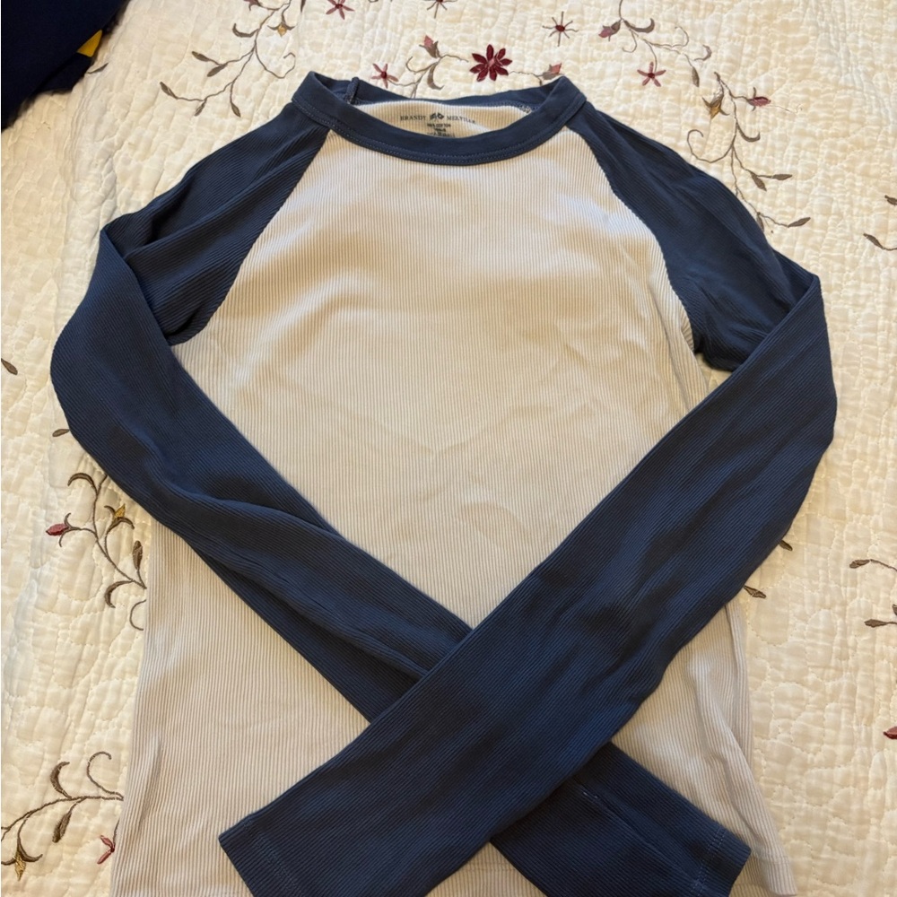 Brandy Melville Blue and White Long Sleeve top